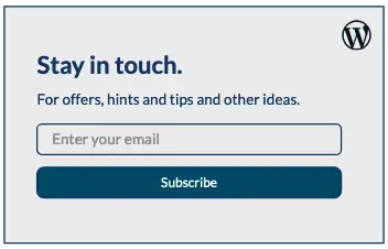 Newsletter sign-up form headed Stay in touch, with an email field and Subscribe button